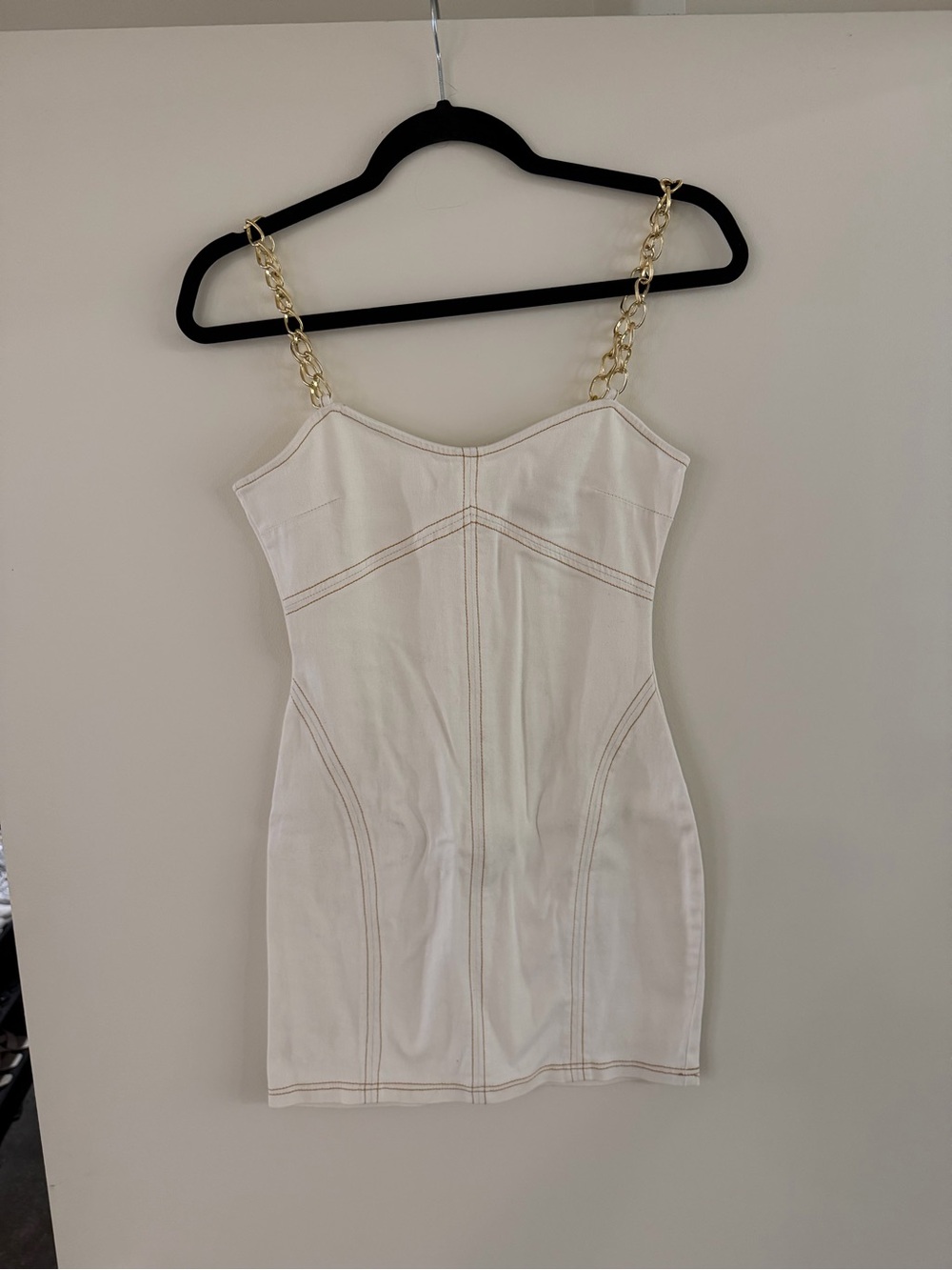 Blue Blush White Mini Dress with Gold Chain Straps